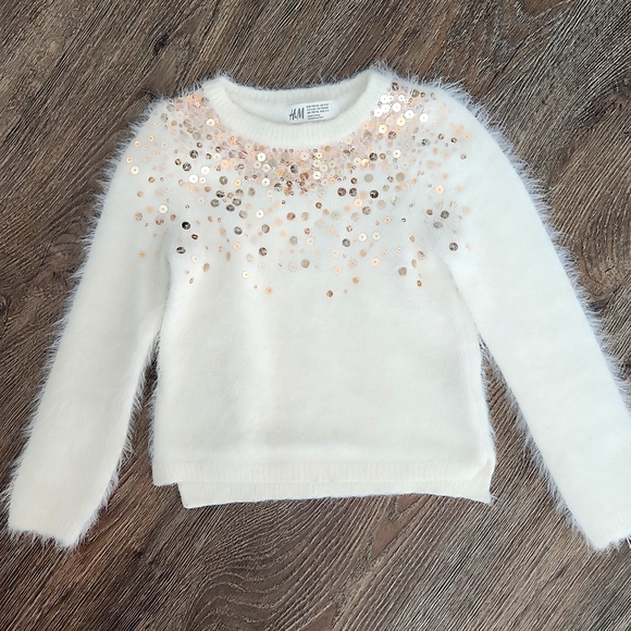 H&M Fuzzy Sweater with Sequins Little Girl 4-6T - Picture 1 of 4